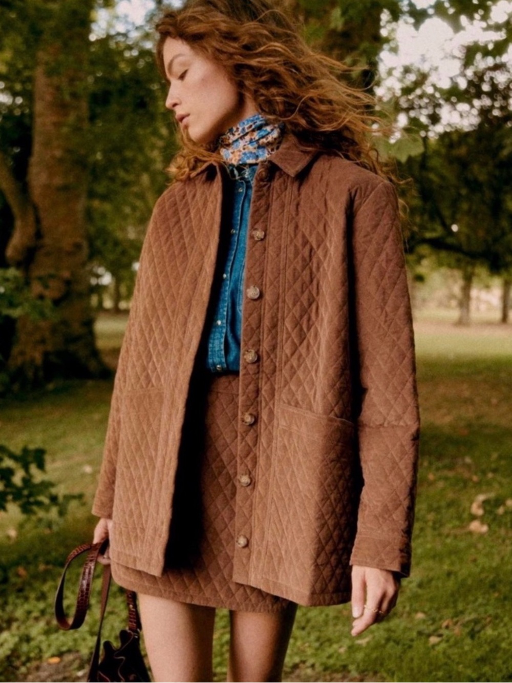 Sezane Will Jacket Barn Coat Camel Diamond Quilted Brown Size Large
